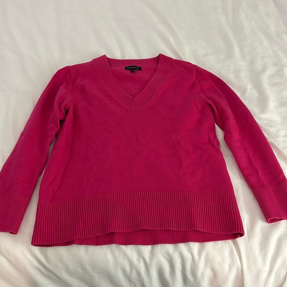 Worn once- bright pink v-neck sweater